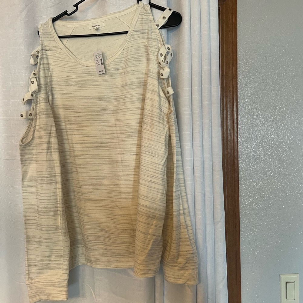 Maurices Cream Open Shoulder Top with Button Details